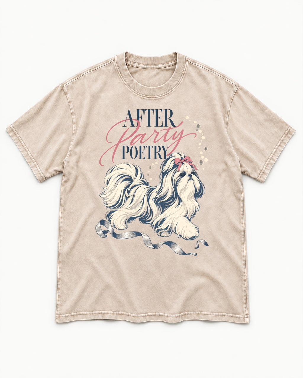 After Party Poetry Shih Tzu Washed Tee in Apricot, flat lay product photo