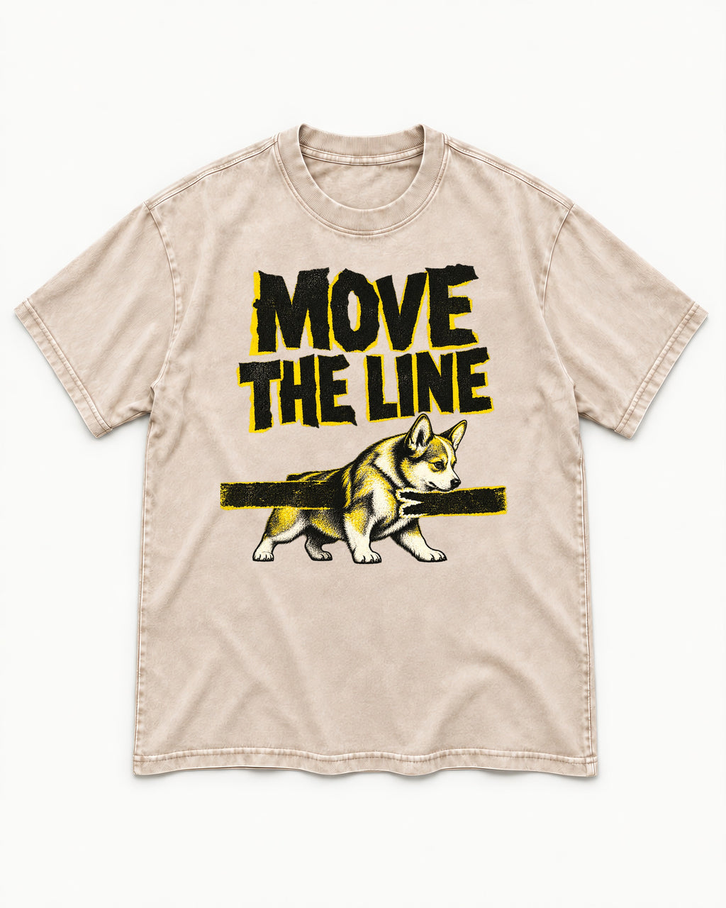 Corgi Move the Line Washed Tee in Apricot, flat lay product photo