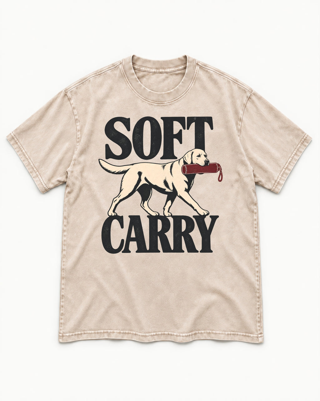 Soft Carry Labrador Retriever Washed Tee in Apricot, flat lay product photo