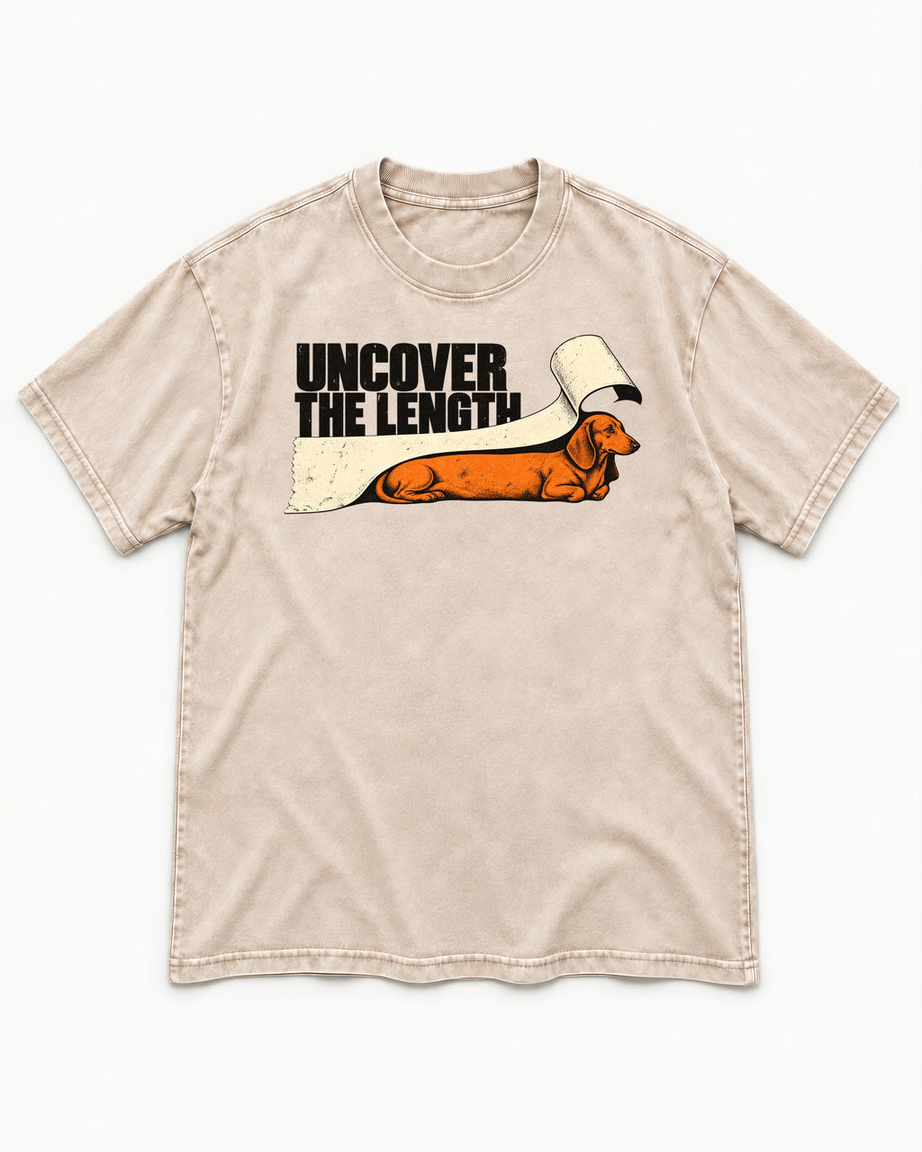Uncover the Dachshund Length Washed Tee in Apricot, flat lay product photo