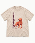 Here We Stop Labrador Retriever Washed Tee in Apricot, flat lay product photo