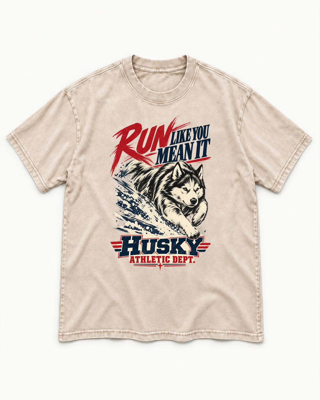 Husky Run with Purpose Washed Tee in Apricot, flat lay product photo