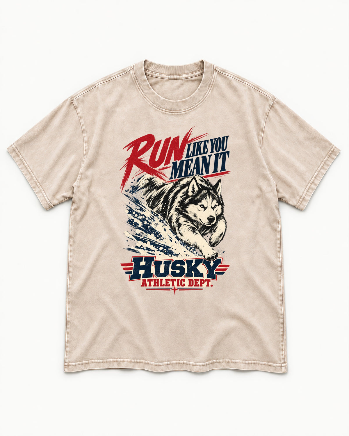 Husky Run with Purpose Washed Tee in Apricot, flat lay product photo