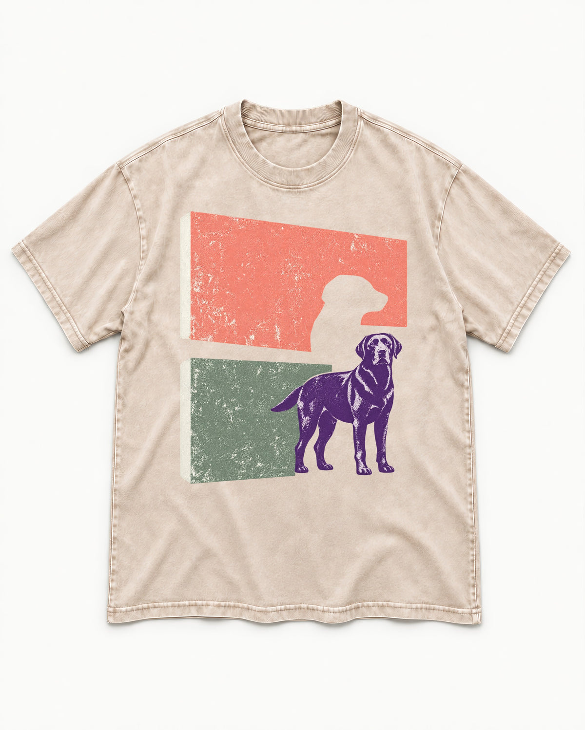 Labrador Retriever Field Test Brutalist Panels Graphic Washed Tee in Apricot, flat lay product photo
