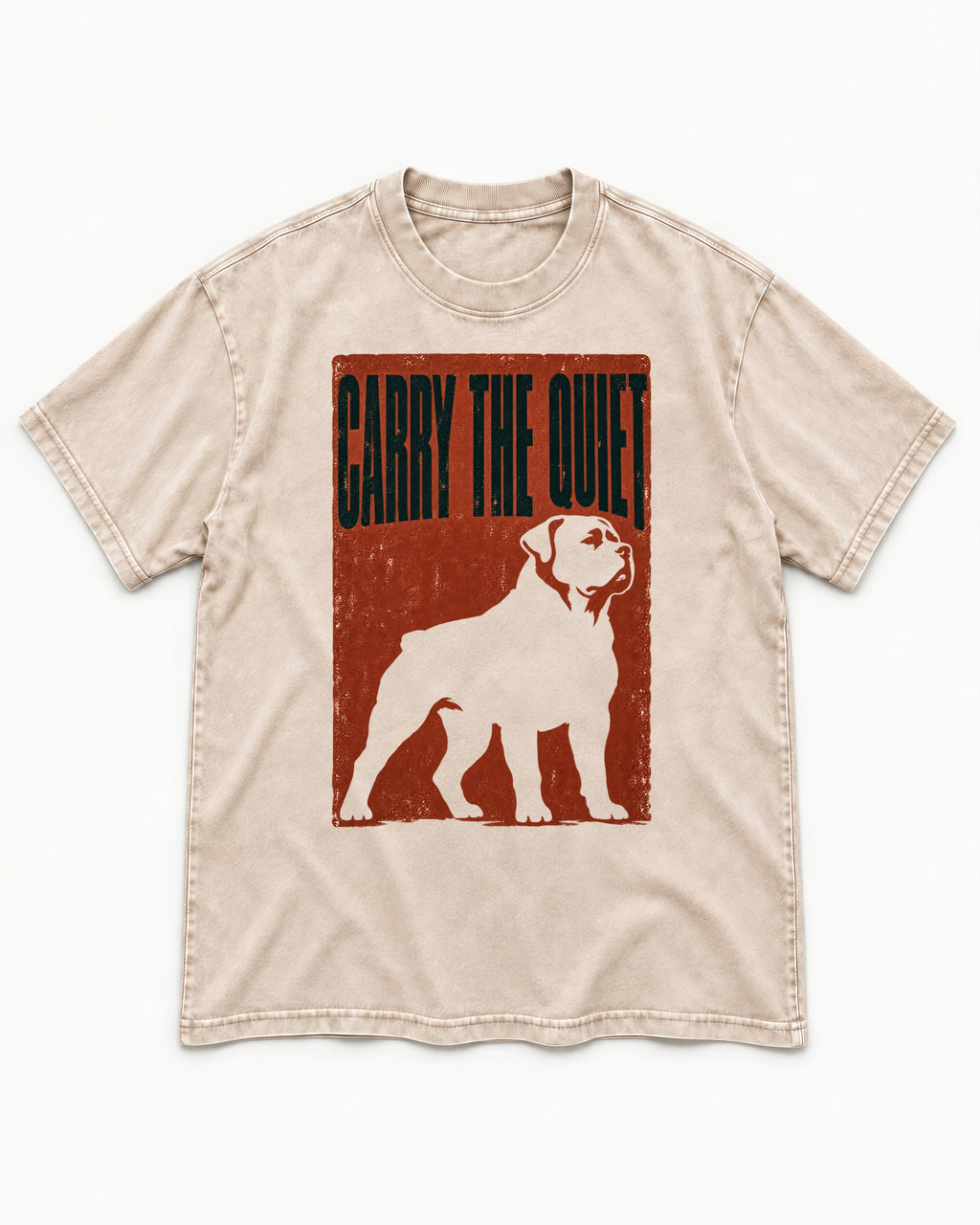 Rottweiler Carry the Quiet Washed Tee in Apricot, flat lay product photo
