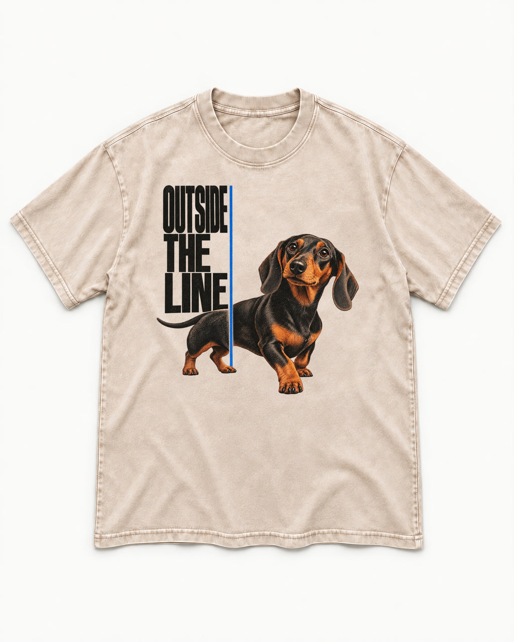 Dachshund Outside the Line Washed Tee in Apricot, flat lay product photo
