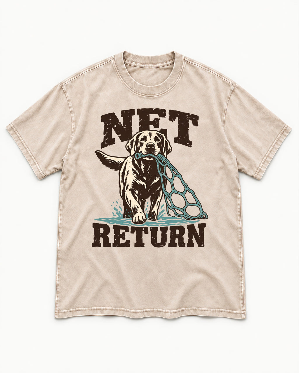 Net Return Labrador Retriever Washed Tee in Apricot, flat lay product photo
