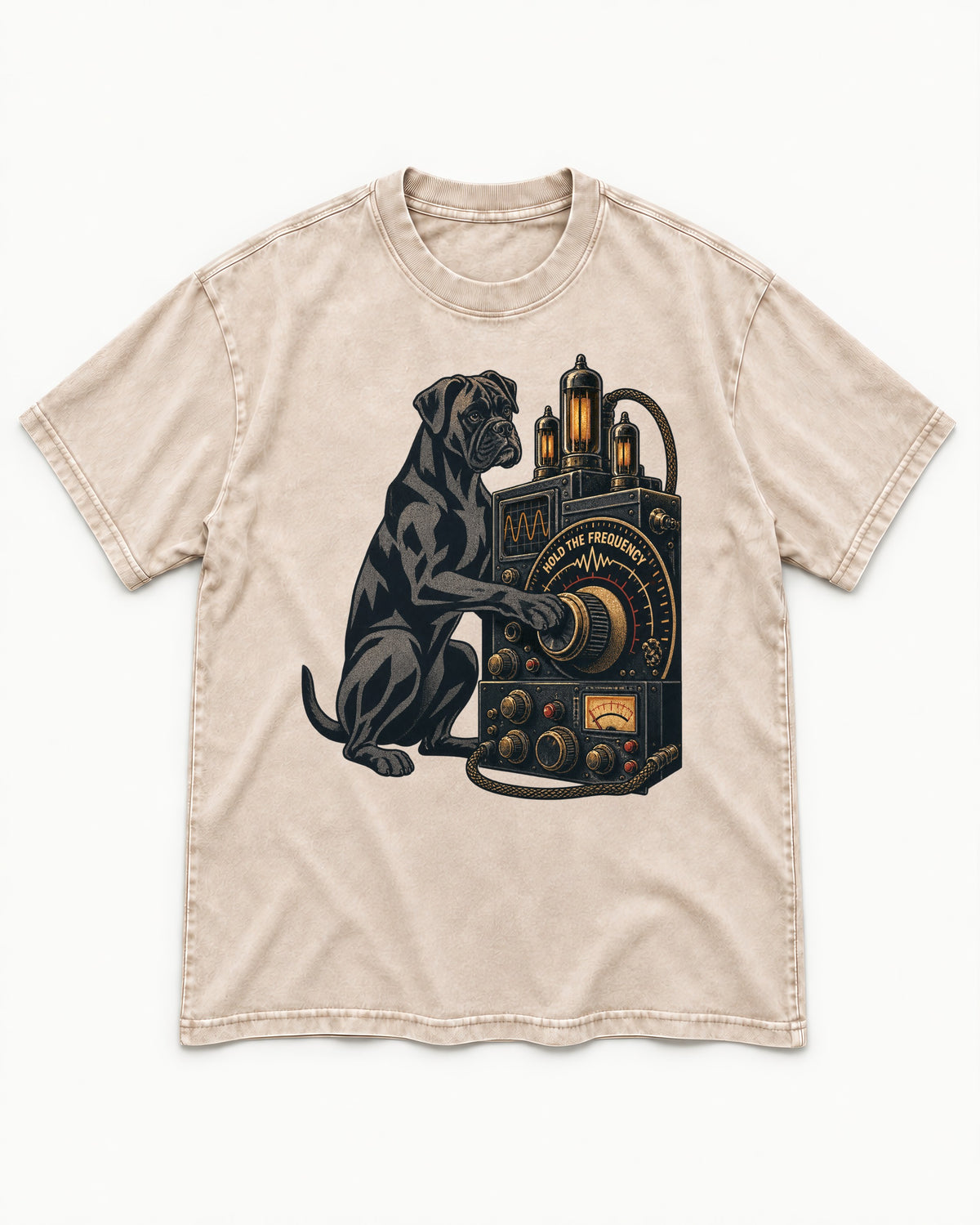 Hold the Boxer Frequency Washed Tee in Apricot, flat lay product photo