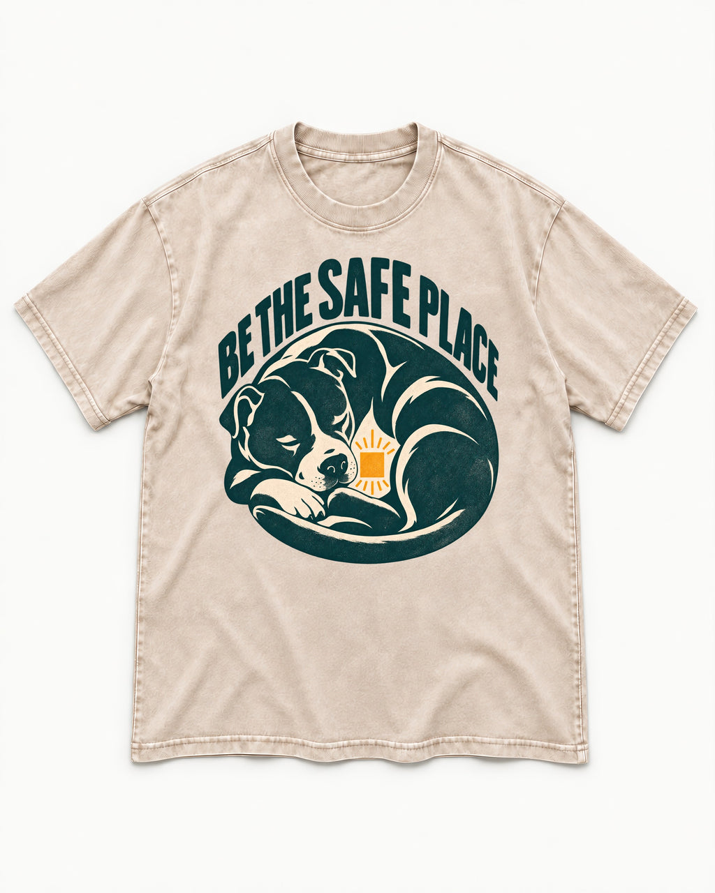 Pitbull Safe Place Washed Tee in Apricot, flat lay product photo