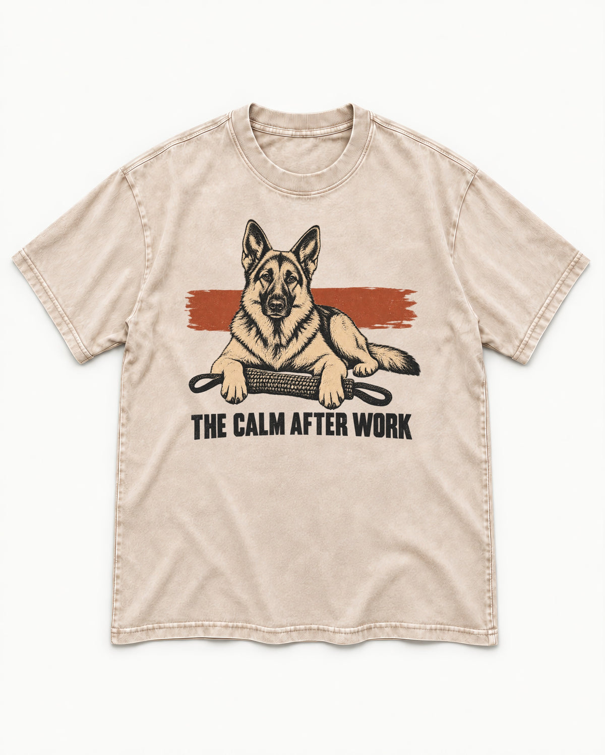 German Shepherd Dog The Calm After Work Washed Tee in Apricot, flat lay product photo