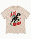 Boxer Heart Has Good Footwork Washed Tee in Apricot, flat lay product photo