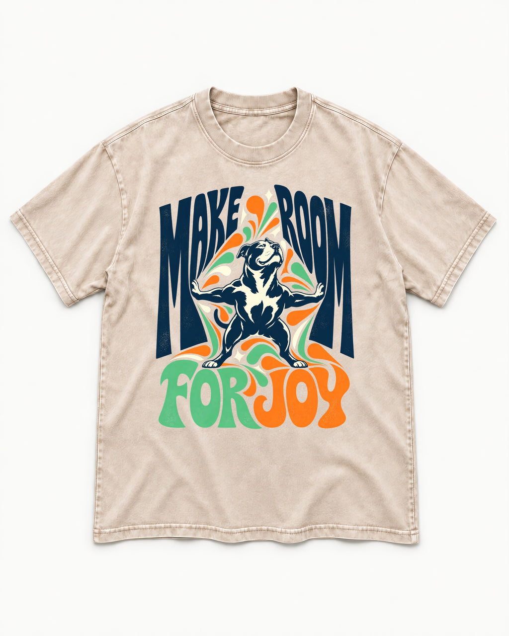 Pitbull Make Room for Joy Washed Tee in Apricot, flat lay product photo