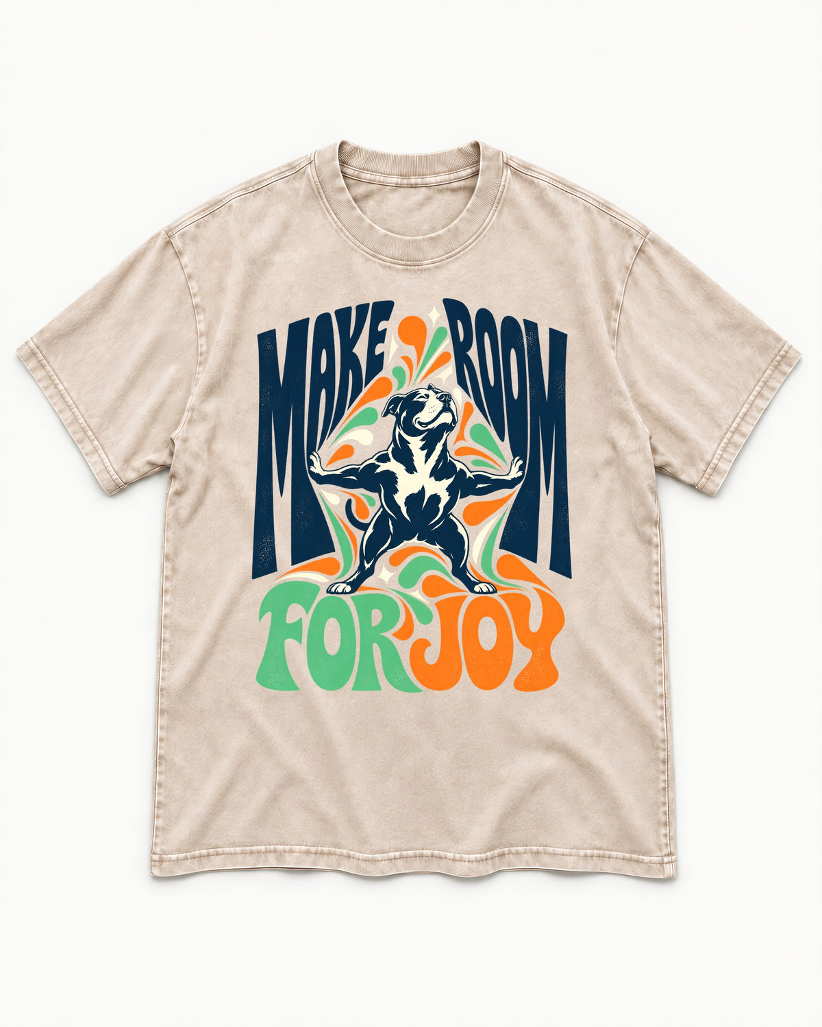 Pitbull Make Room for Joy Washed Tee in Apricot, flat lay product photo