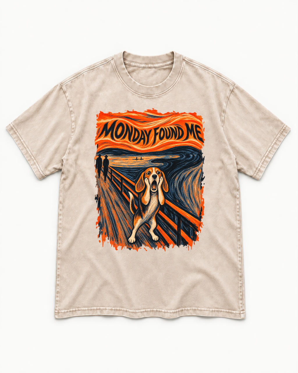 Monday Found Me Beagle Scream Scene Washed Tee in Apricot, flat lay product photo