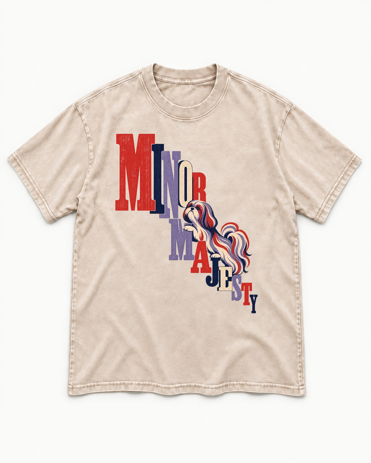 Shih Tzu Minor Majesty Washed Tee in Apricot, flat lay product photo