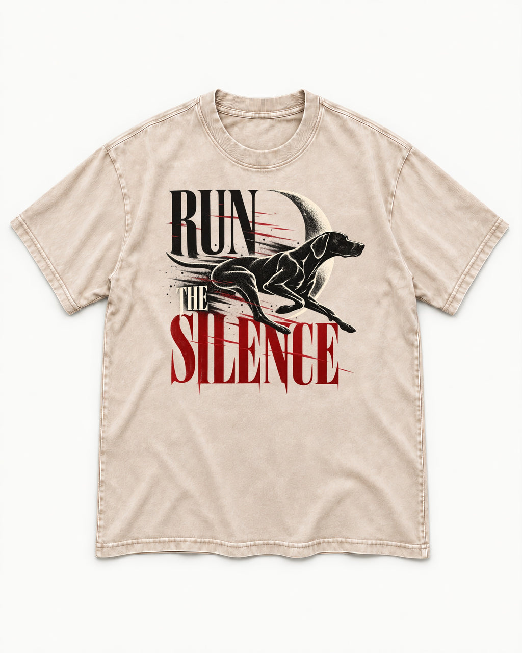 Run the Silence German Shorthaired Pointer Washed Tee in Apricot, flat lay product photo