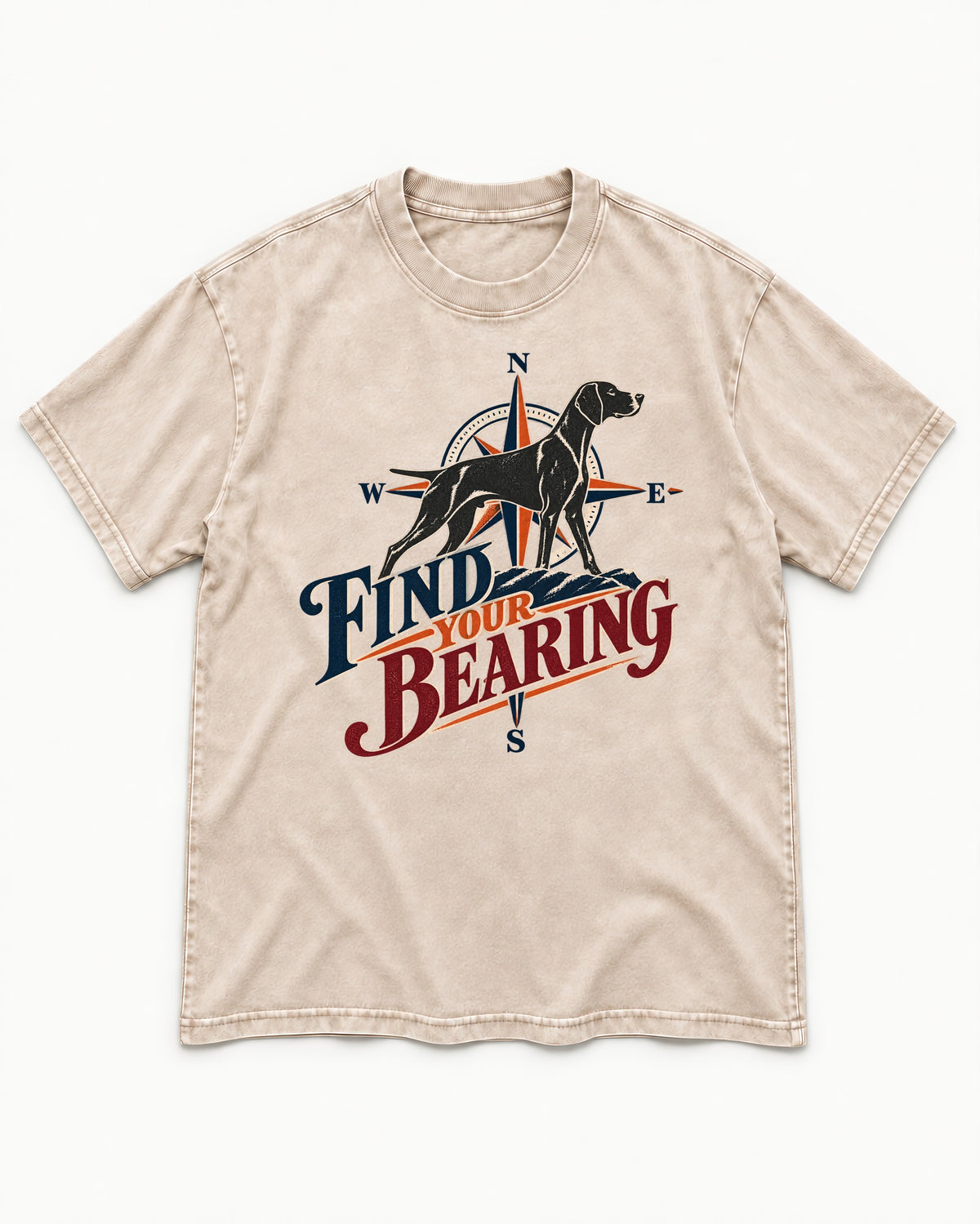 Find Your Bearing German Shorthaired Pointer Washed Tee in Apricot, flat lay product photo