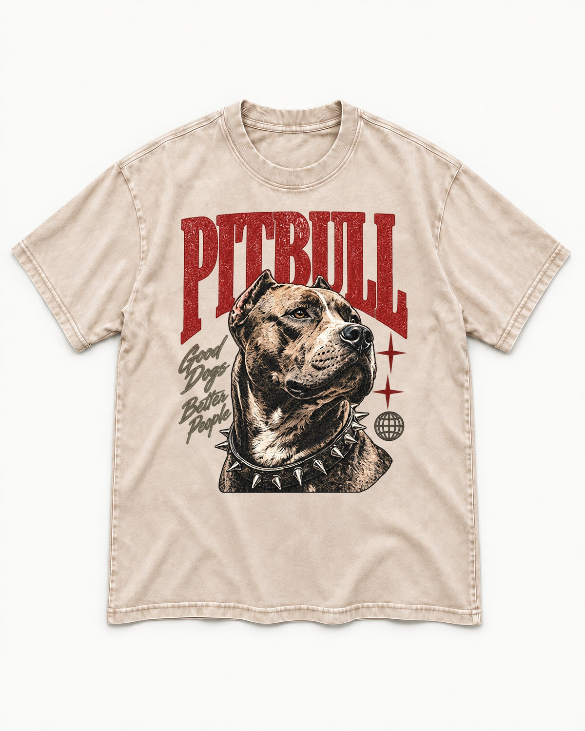 Pitbull Makes Better People Washed Tee in Apricot, flat lay product photo