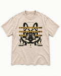 Frenchie Ground Force Industrial Barrier Graphic Washed Tee in Apricot, flat lay product photo