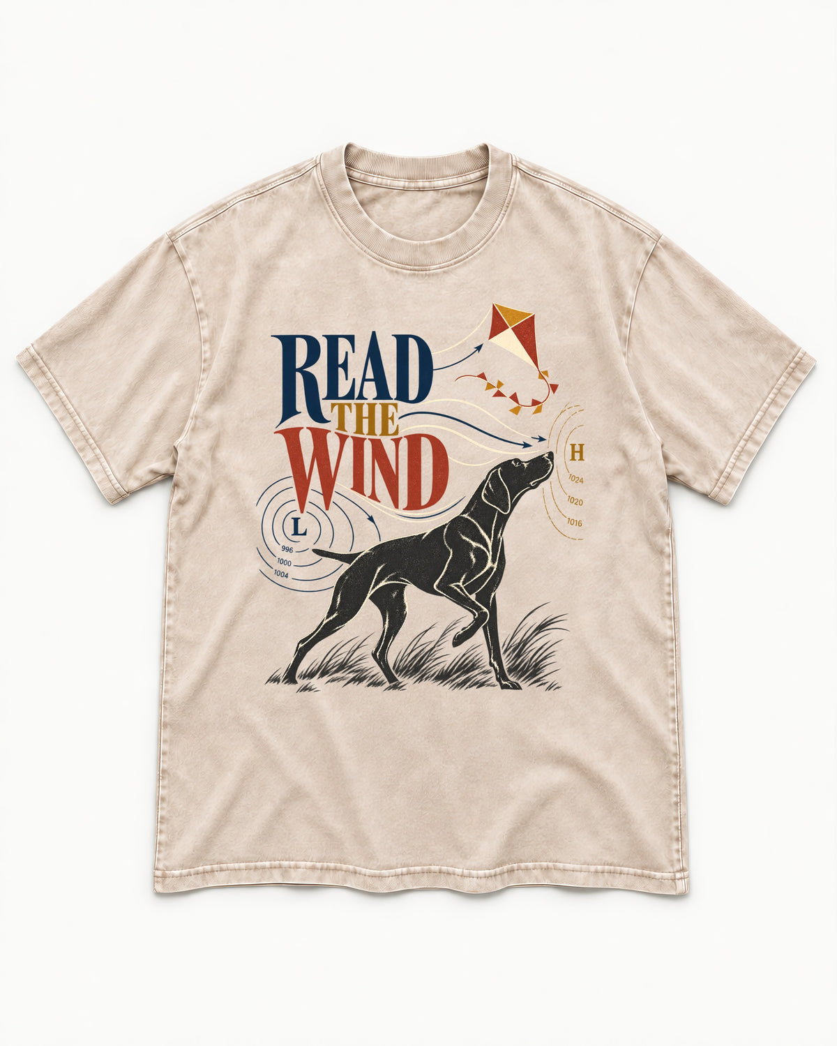 Read the Wind German Shorthaired Pointer Washed Tee in Apricot, flat lay product photo