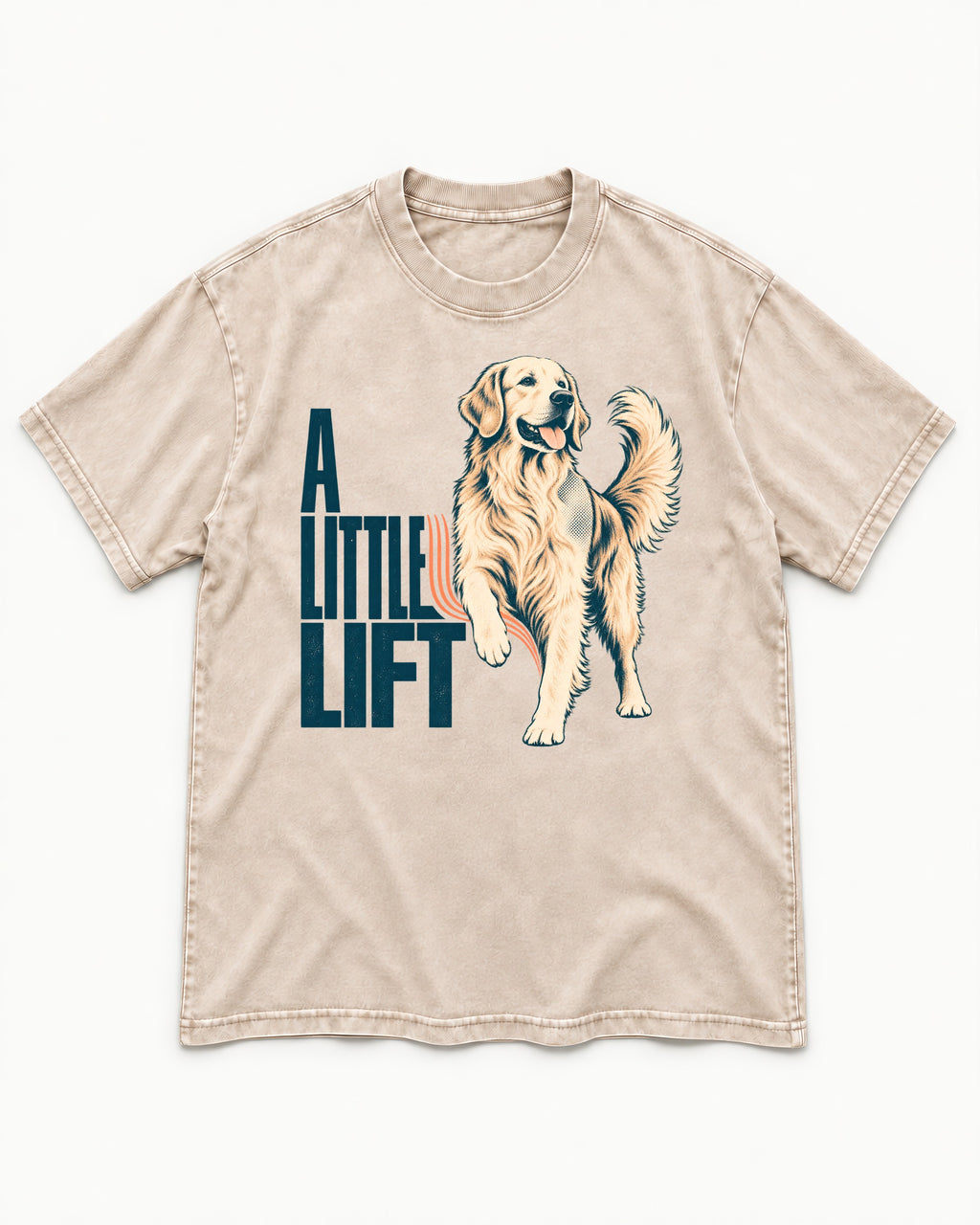 A Little Lift Golden Retriever Washed Tee in Apricot, flat lay product photo