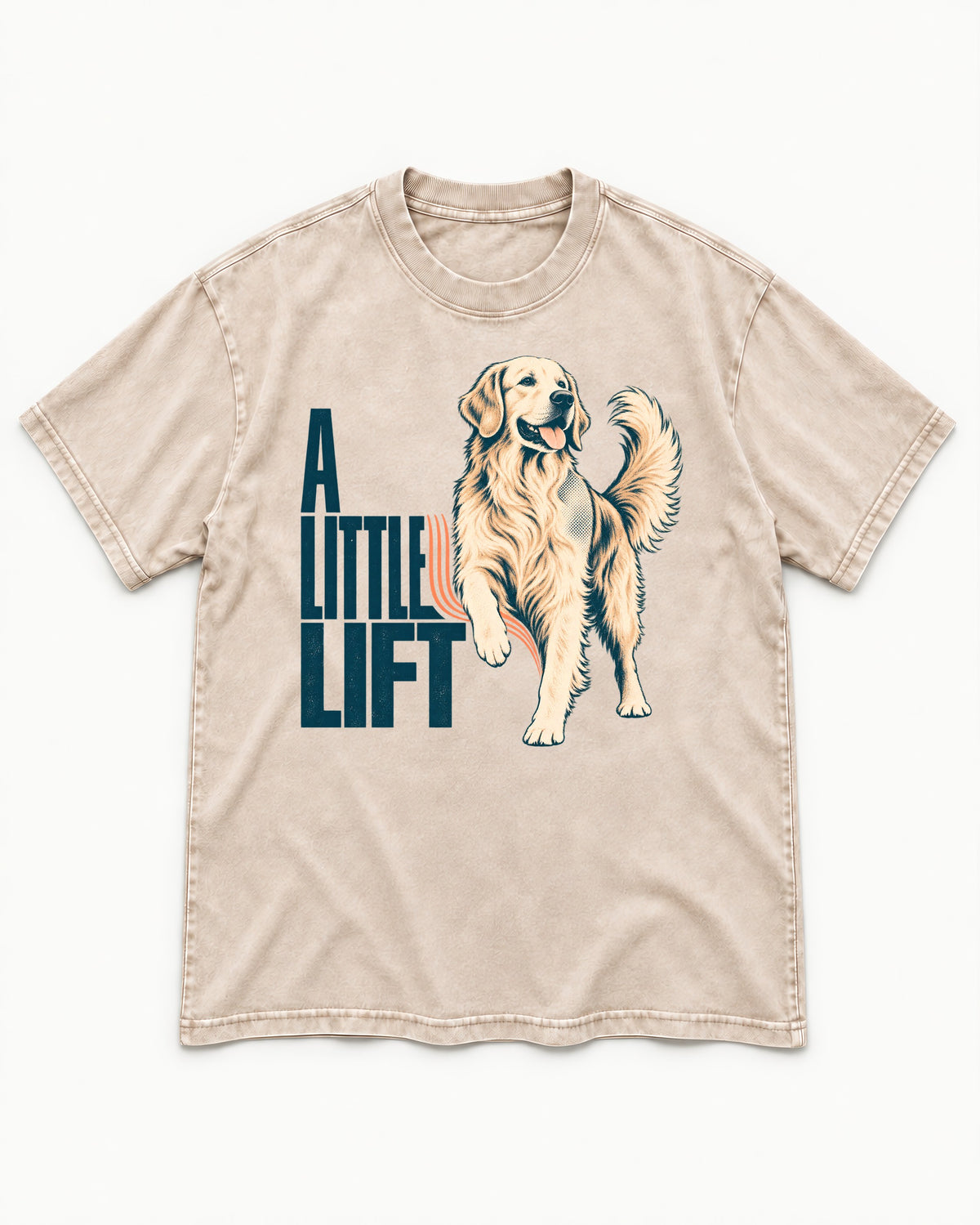 A Little Lift Golden Retriever Washed Tee in Apricot, flat lay product photo