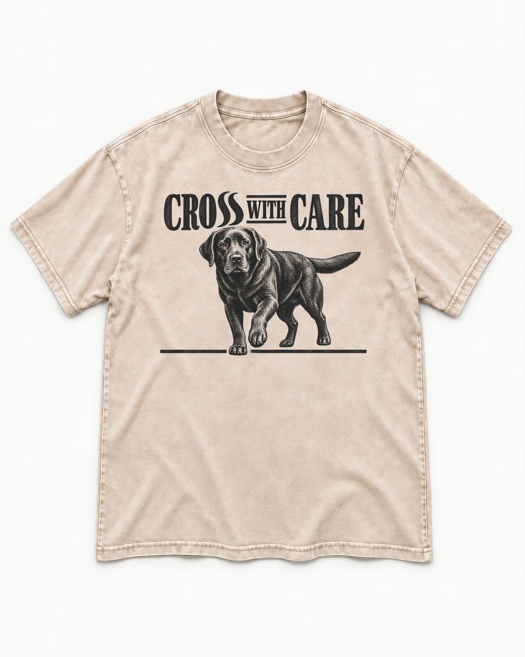 Labrador Retriever Cross with Care Washed Tee in Apricot, flat lay product photo