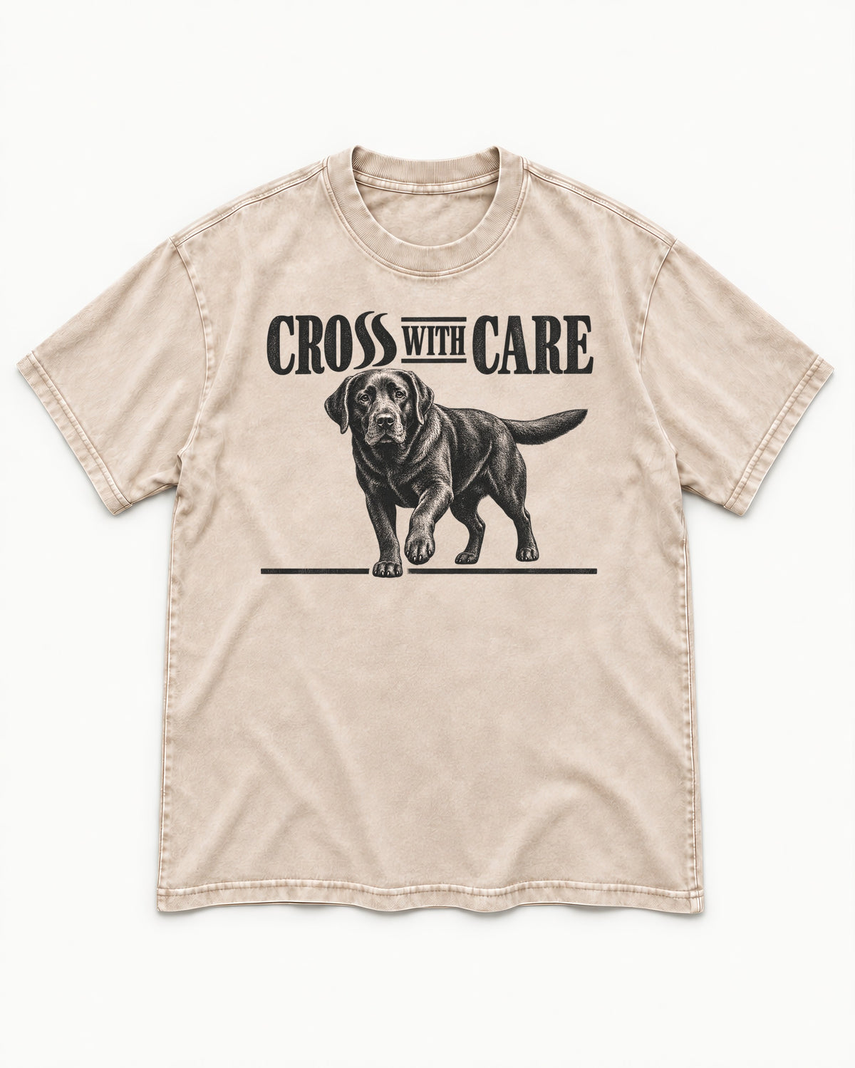 Labrador Retriever Cross with Care Washed Tee in Apricot, flat lay product photo