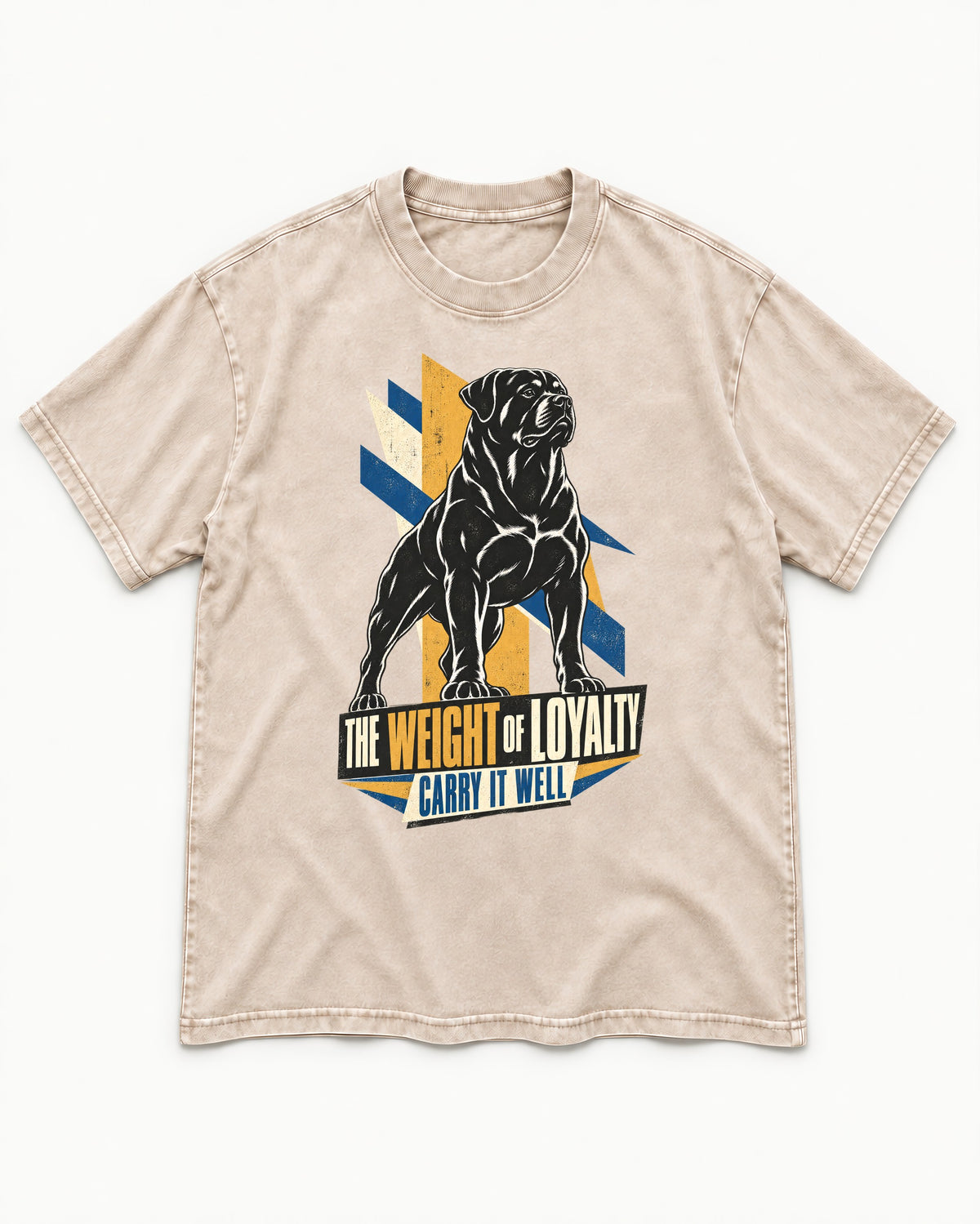 Rottweiler Weight of Loyalty Washed Tee in Apricot, flat lay product photo