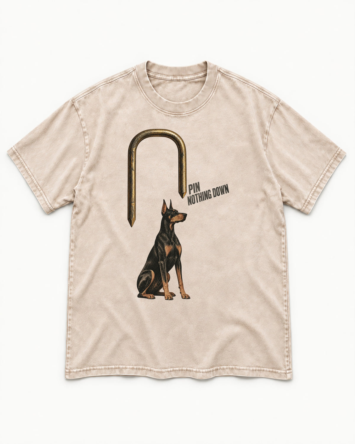 Nothing Pins Doberman Down Washed Tee in Apricot, flat lay product photo
