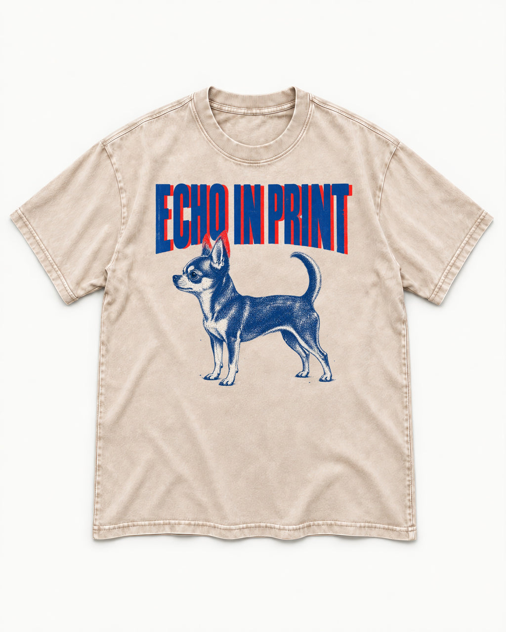Chihuahua Echo Washed Tee in Apricot, flat lay product photo