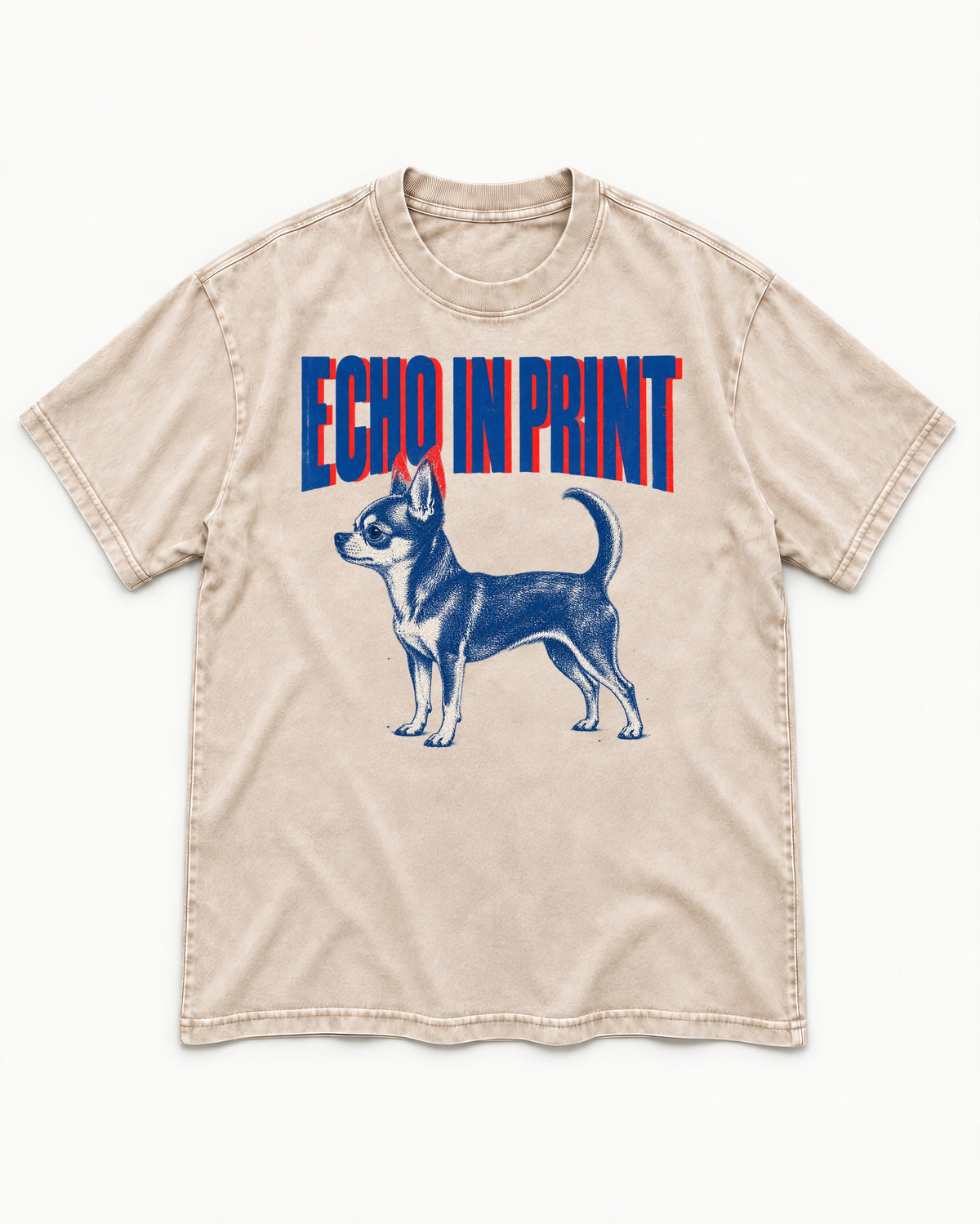 Chihuahua Echo Washed Tee in Apricot, flat lay product photo