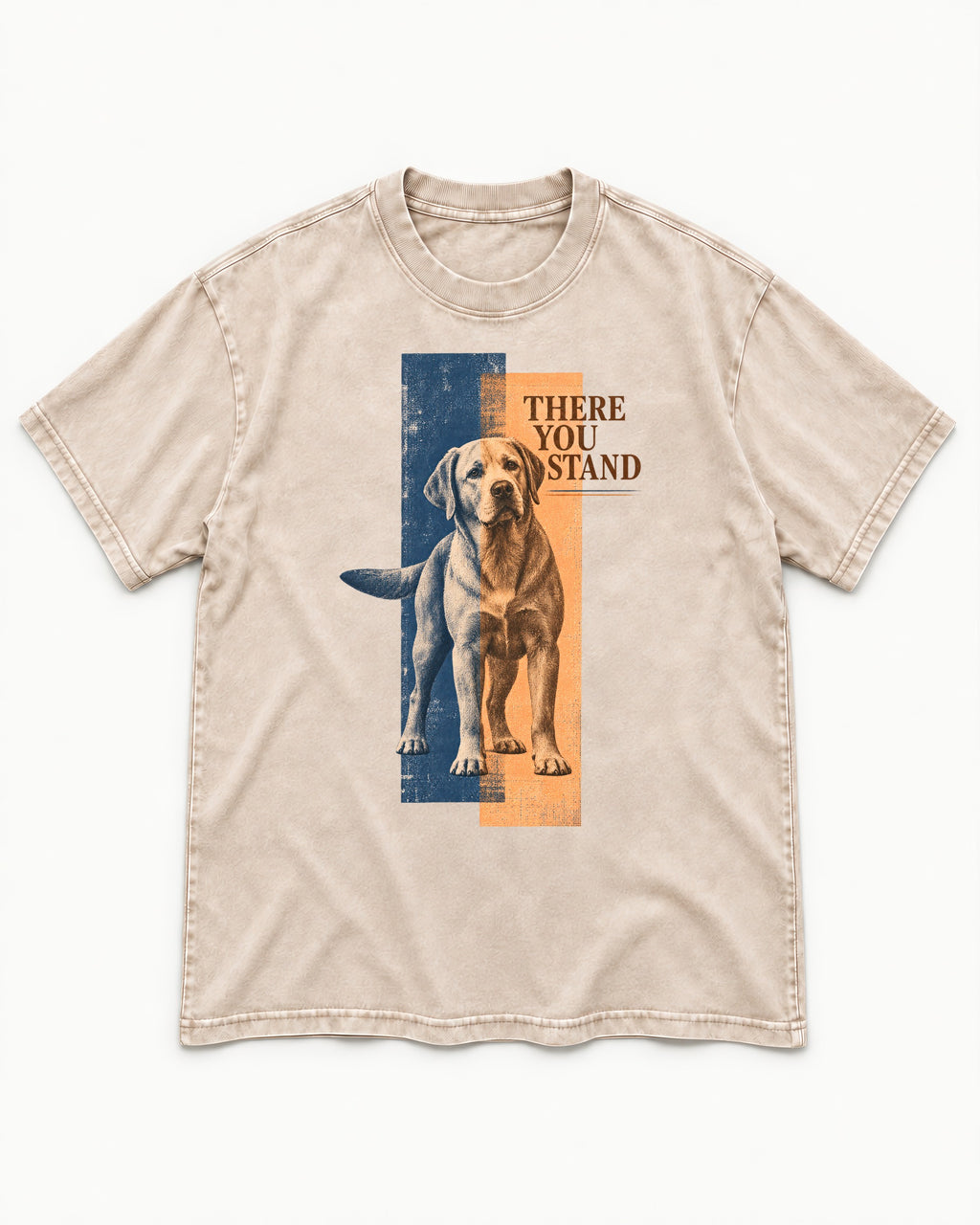 There You Stand Labrador Retriever Washed Tee in Apricot, flat lay product photo