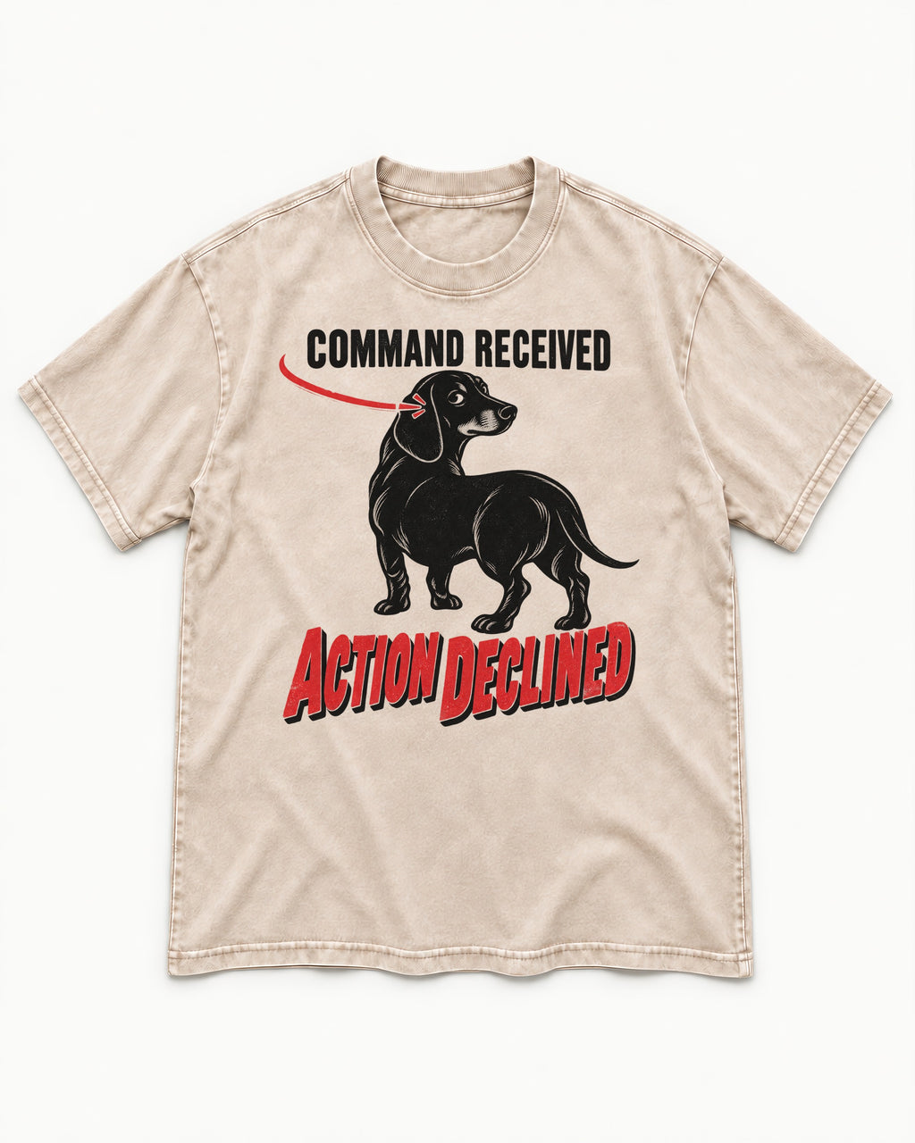 Dachshund Action Declined Washed Tee in Apricot, flat lay product photo