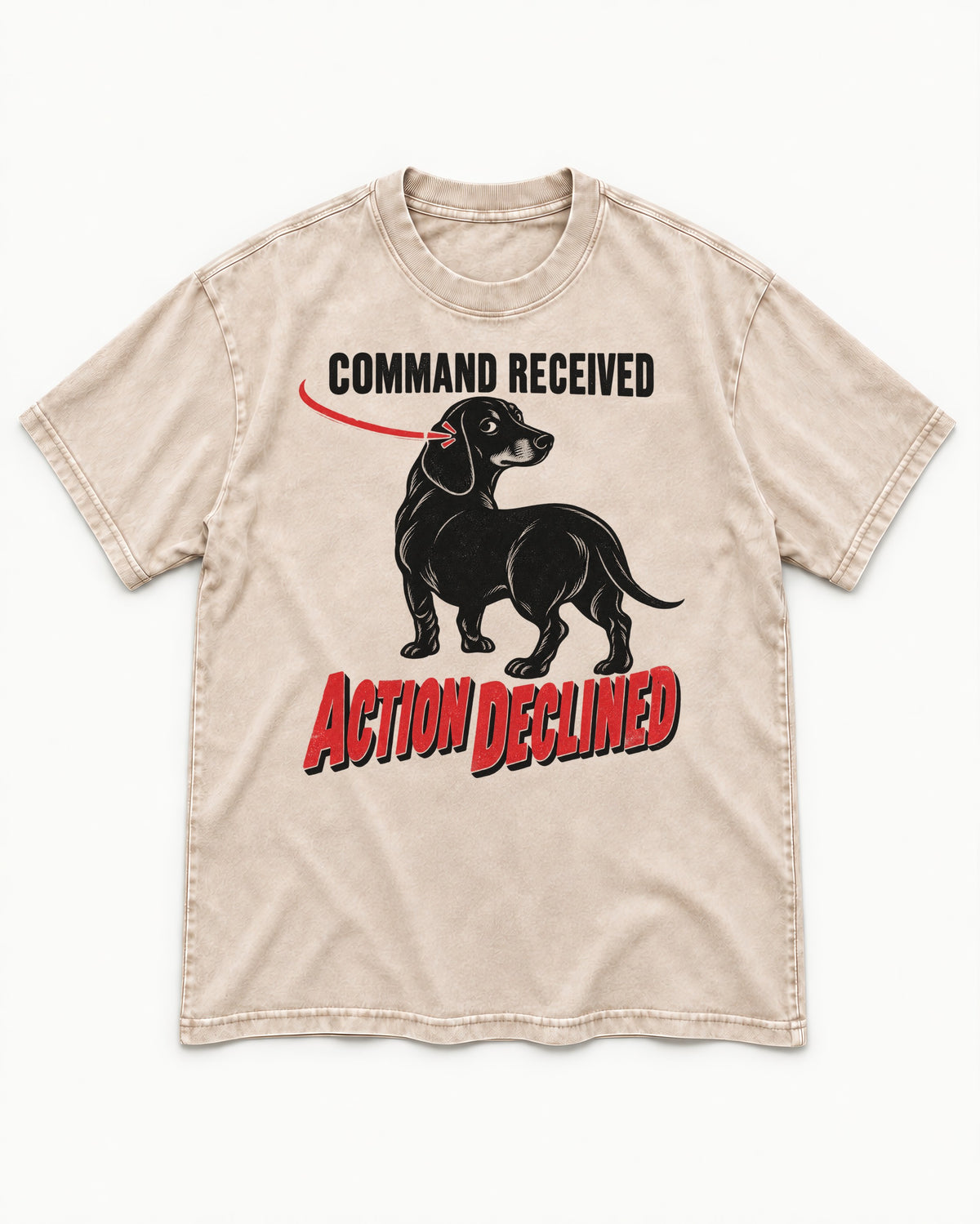 Dachshund Action Declined Washed Tee in Apricot, flat lay product photo