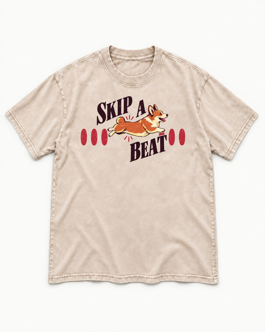 Skip a Beat Corgi Washed Tee in Apricot, flat lay product photo