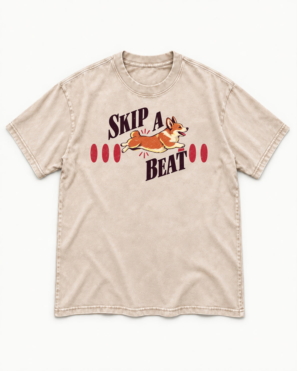 Skip a Beat Corgi Washed Tee in Apricot, flat lay product photo