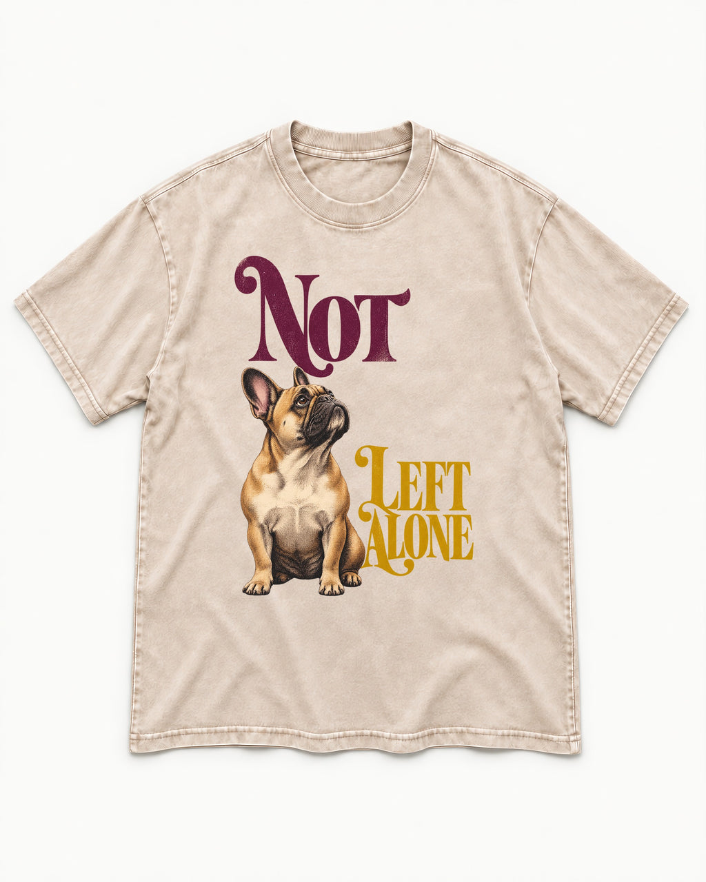 Frenchie Not Left Alone Washed Tee in Apricot, flat lay product photo