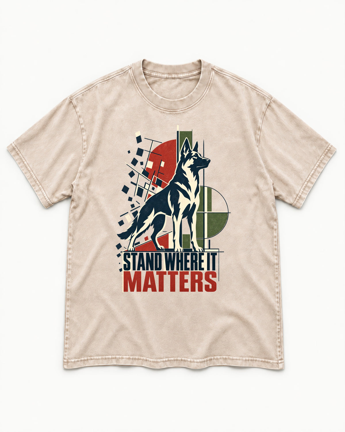 Stand Where It Matters German Shepherd Dog Washed Tee in Apricot, flat lay product photo