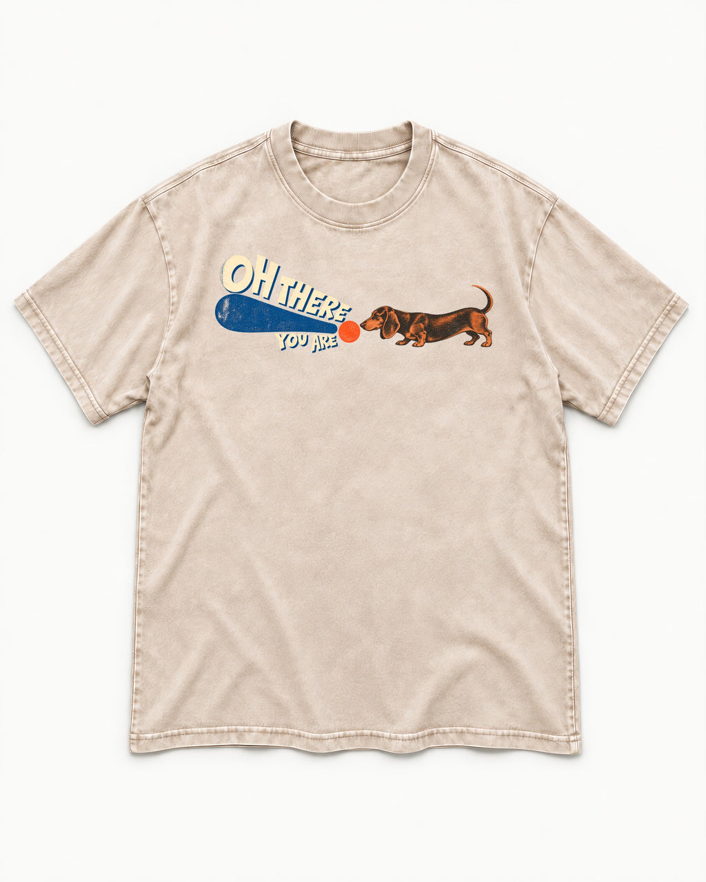 Dachshund Oh There You Are Ball Graphic Washed Tee in Apricot, flat lay product photo