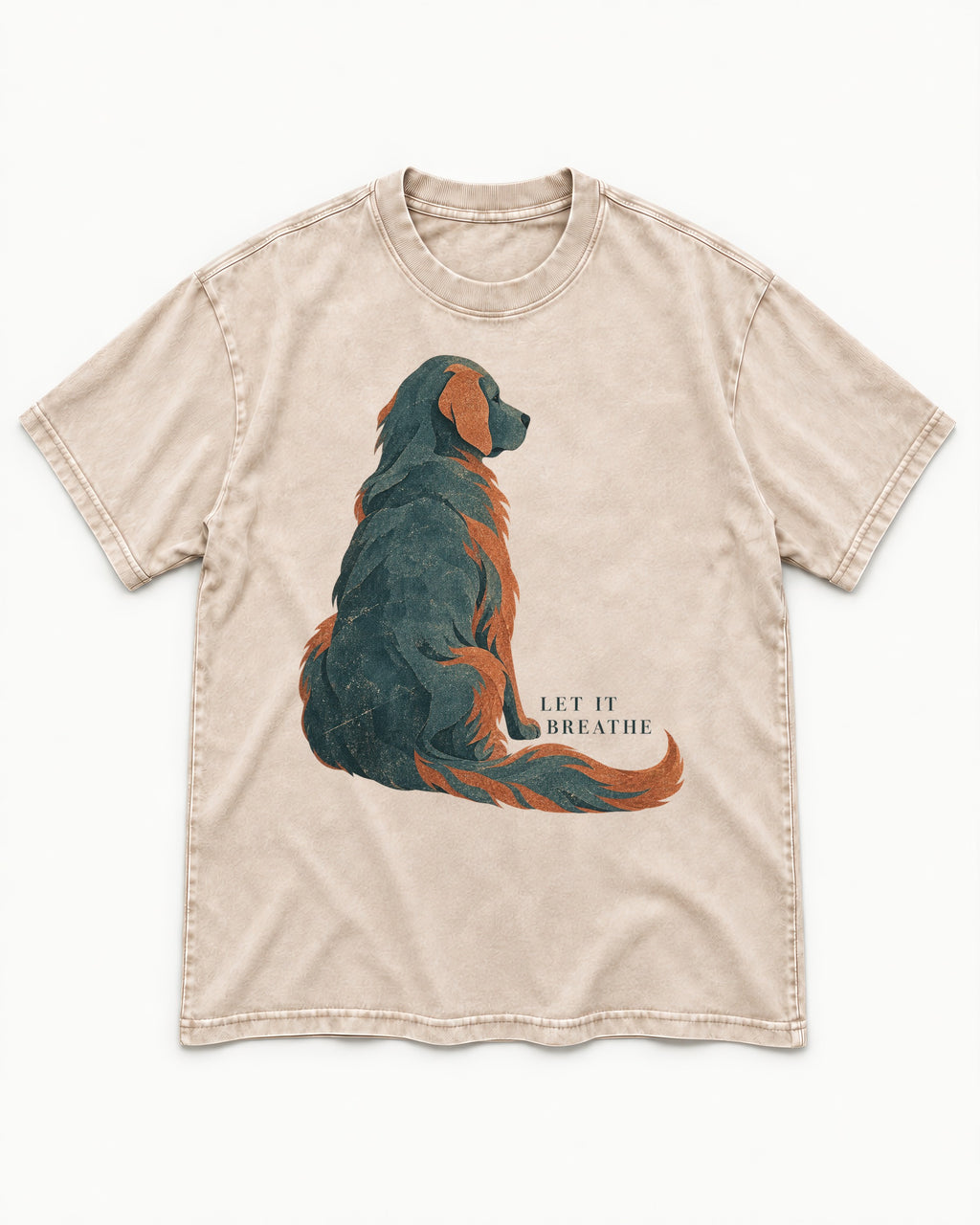 Let It Breathe Golden Retriever Washed Tee in Apricot, flat lay product photo