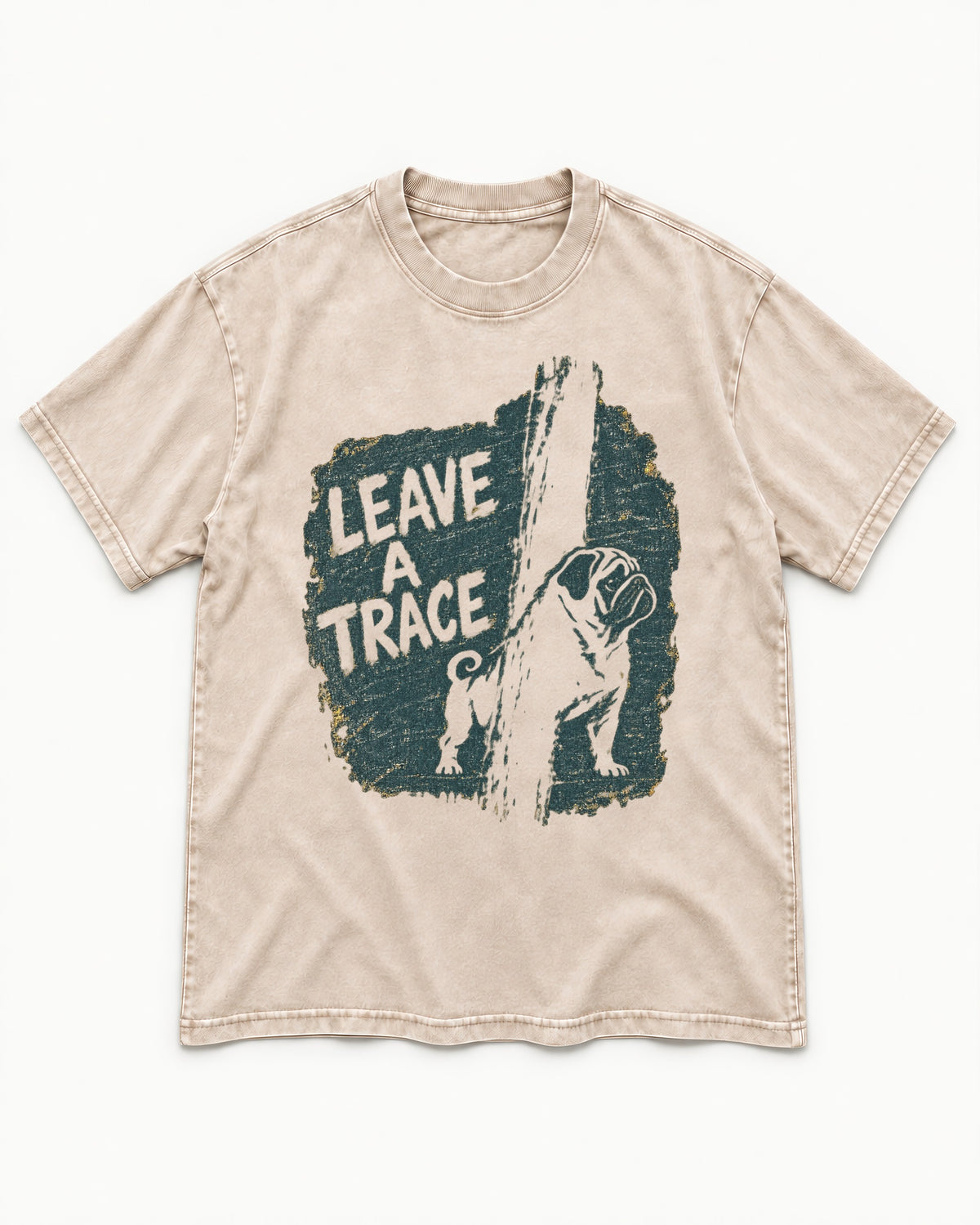 Pug Leaves a Trace Washed Tee in Apricot, flat lay product photo