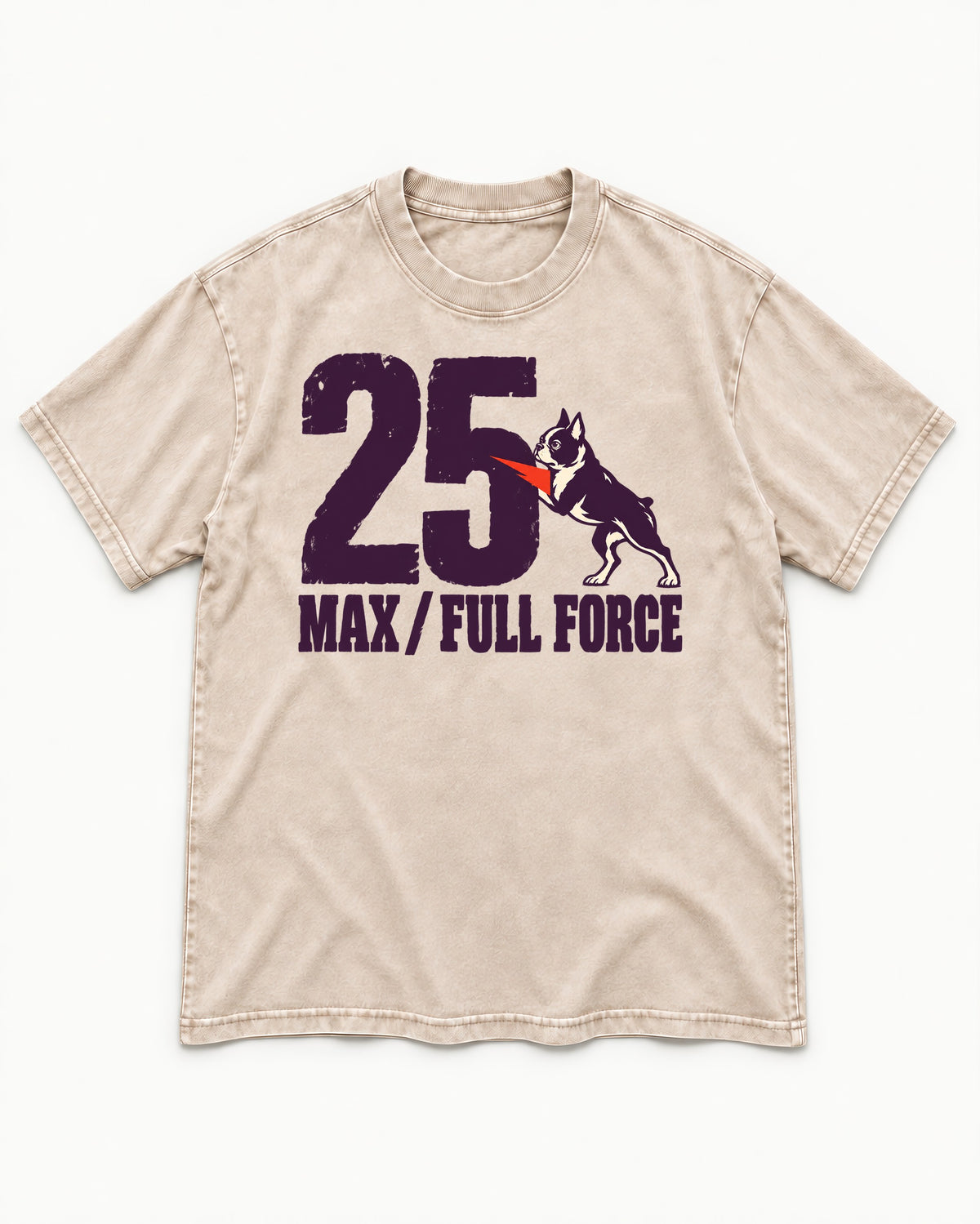 Boston Terrier Full Force Washed Tee in Apricot, flat lay product photo