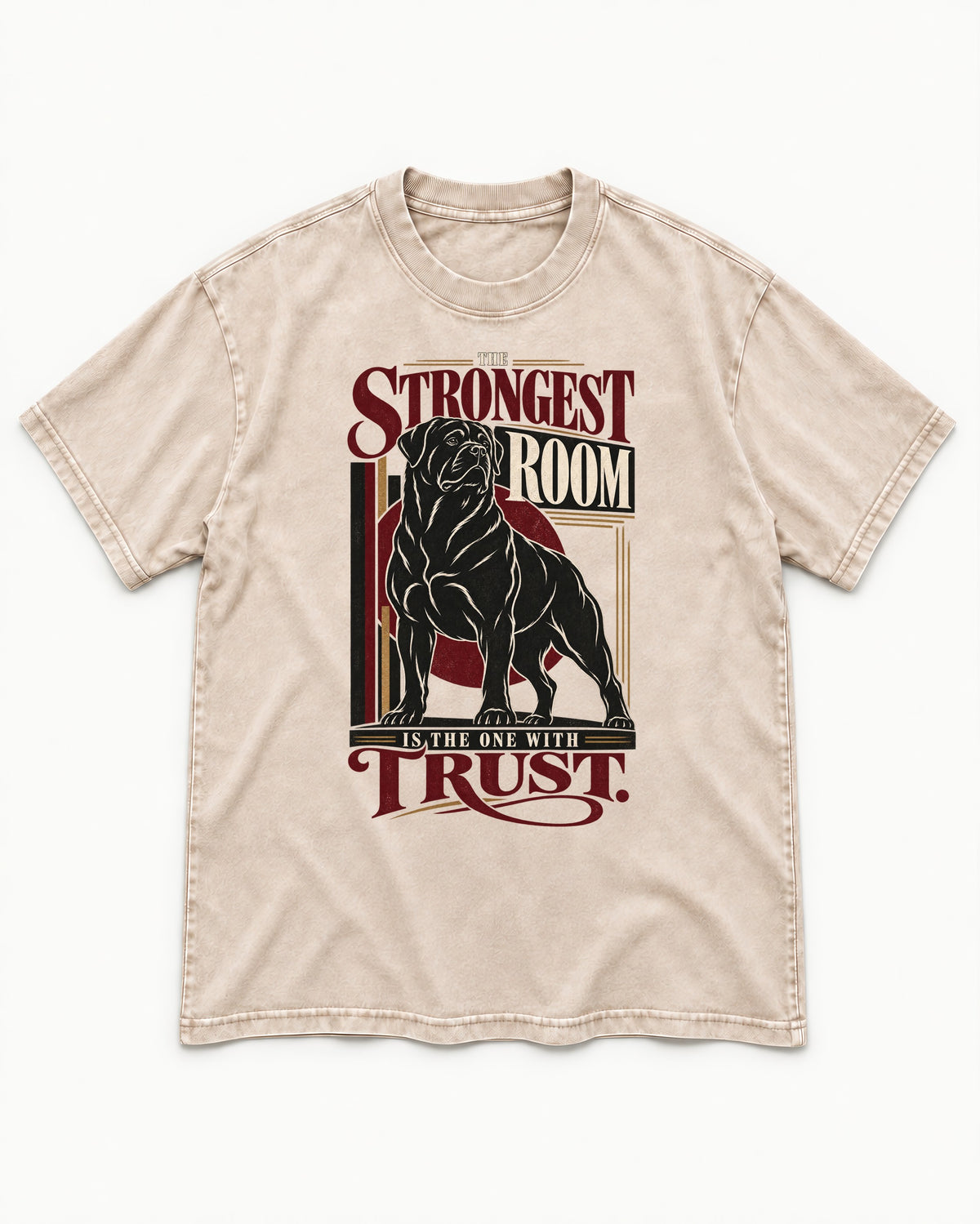 Rottweiler Trust Washed Tee in Apricot, flat lay product photo