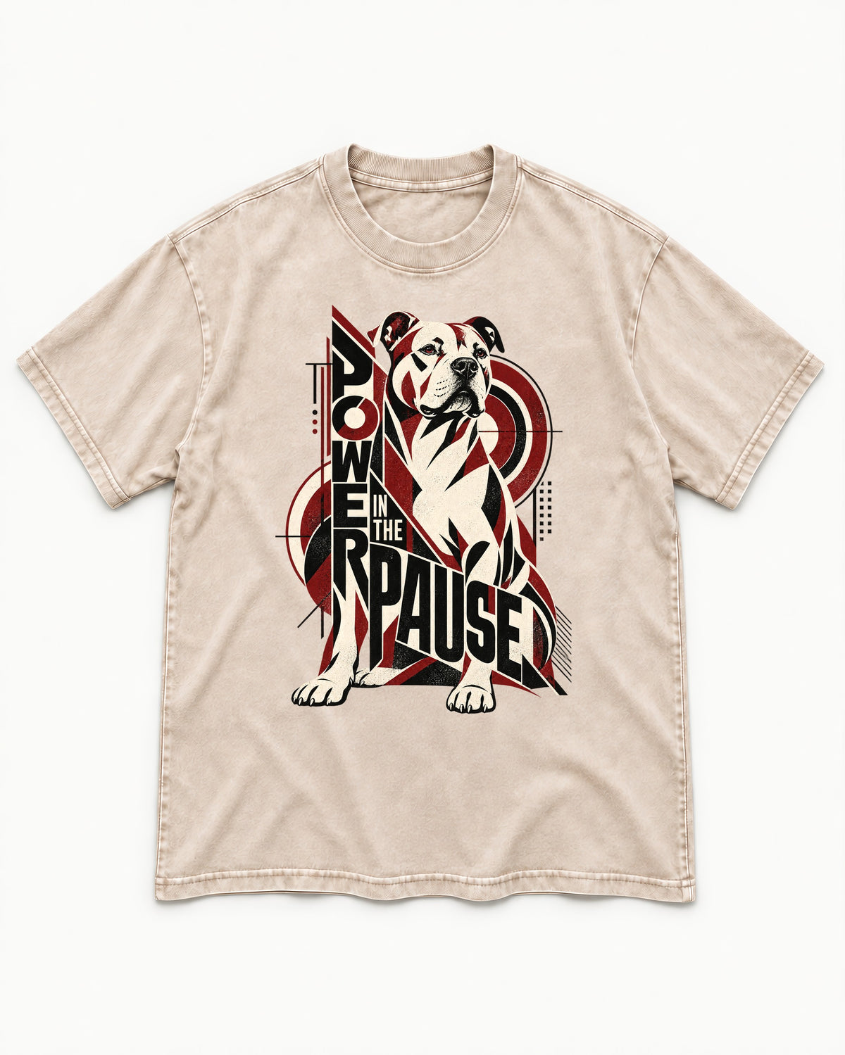 Pitbull Power in the Pause Geometric Graphic Washed Tee in Apricot, flat lay product photo