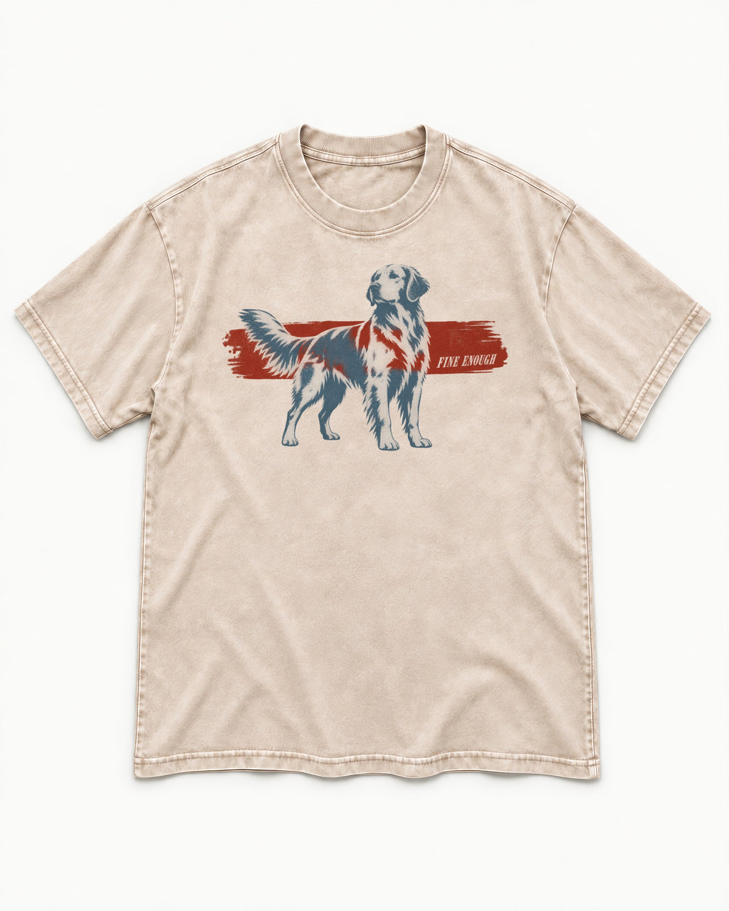 Fine Enough Golden Retriever Washed Tee in Apricot, flat lay product photo