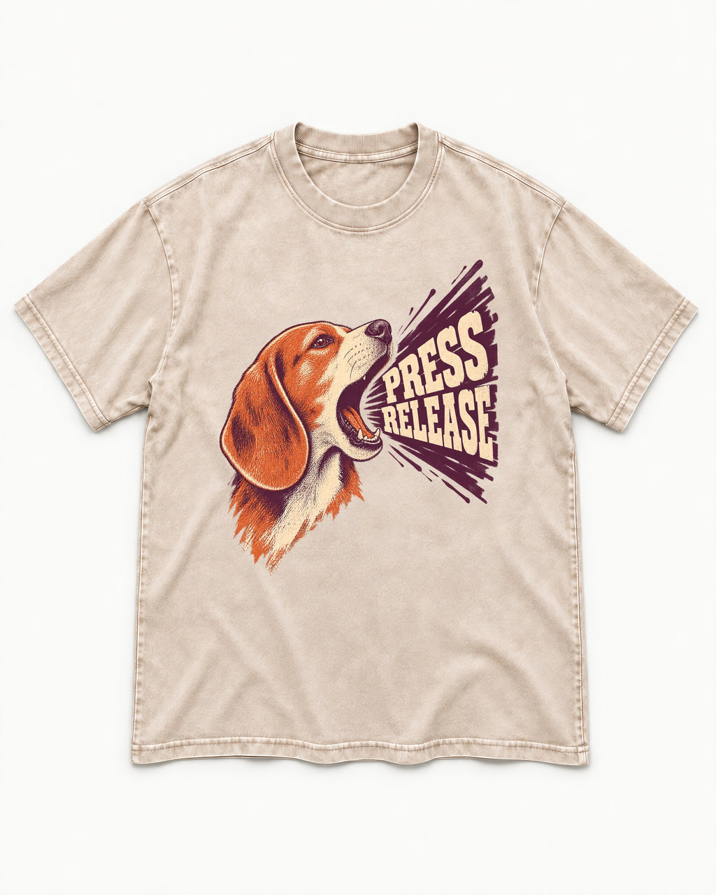 Beagle Press Release Washed Tee in Apricot, flat lay product photo