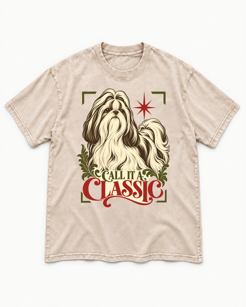 Call It a Shih Tzu Classic Washed Tee in Apricot, flat lay product photo
