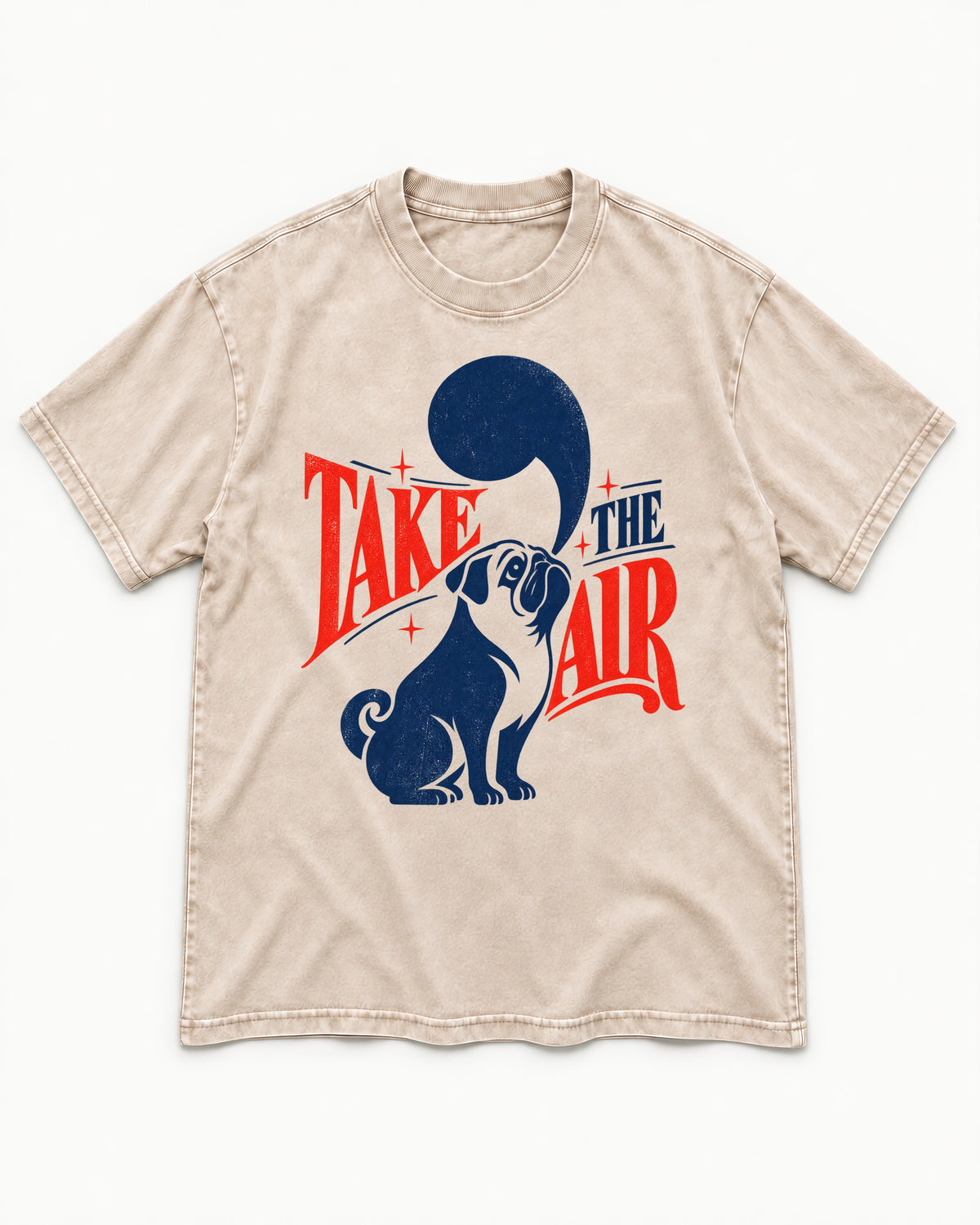 Pug Take the Air Washed Tee in Apricot, flat lay product photo