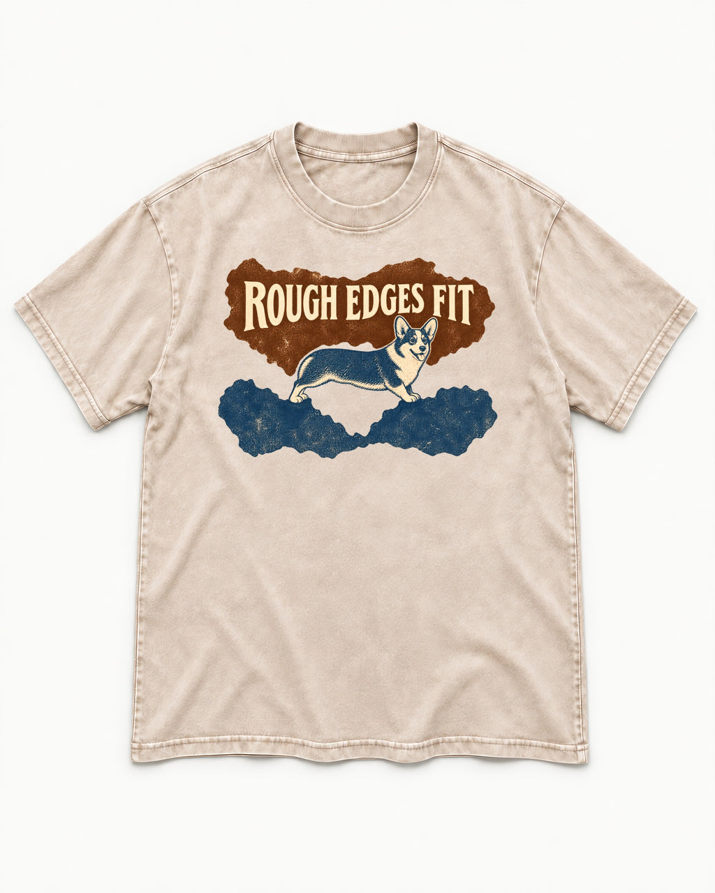 Corgi's Rough Edges Fit Washed Tee in Apricot, flat lay product photo